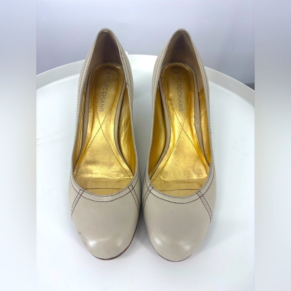 Arturo Chiang Round Toe Vintage‎ Inspired Kitten Heels Cream White 7.5 - Picture 3 of 4
